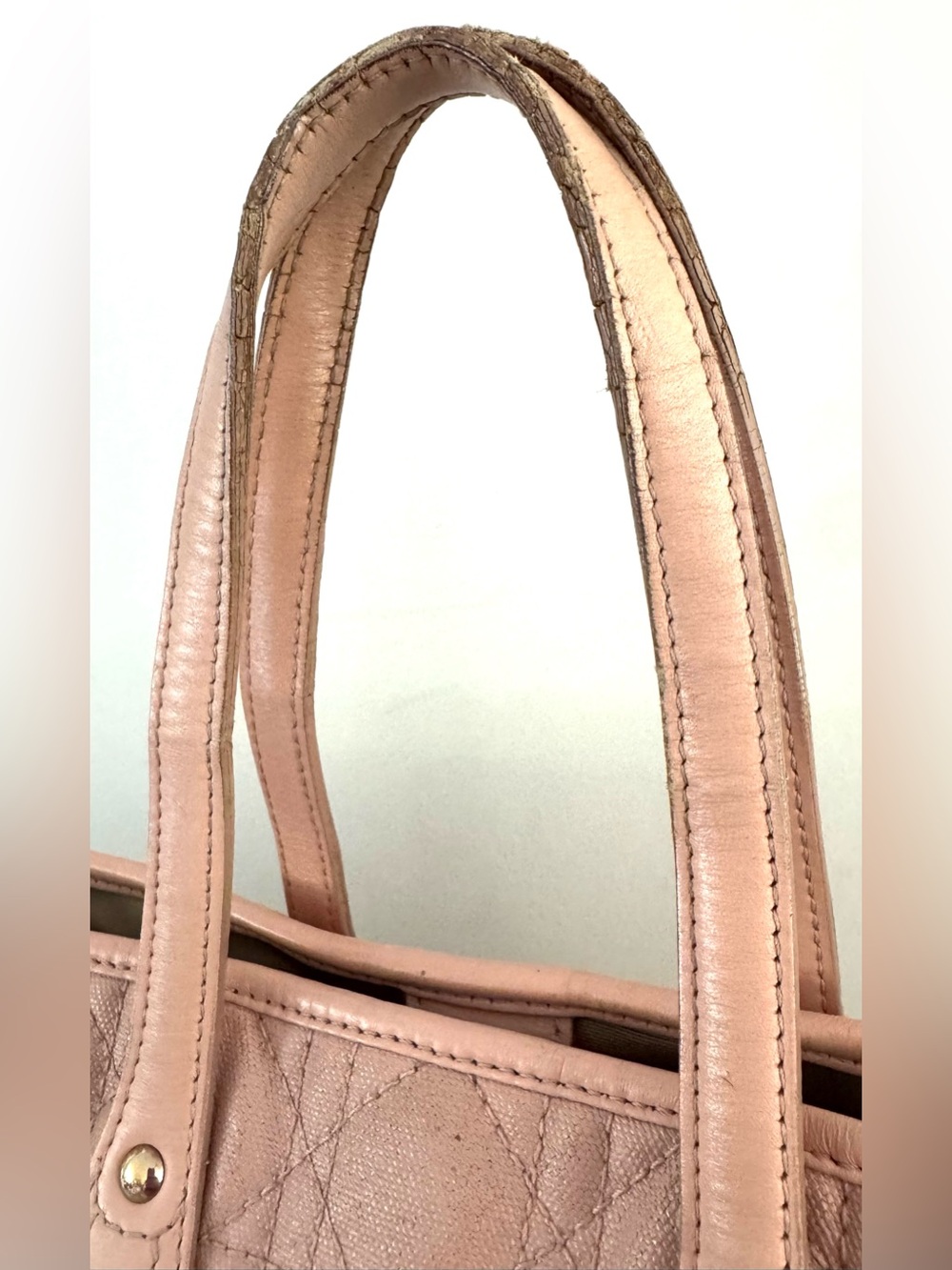 CHRISTIAN DIOR Pink Cannage Quilted Canvas Tote Bag w/ Dior Charm - Picture 6 of 9
